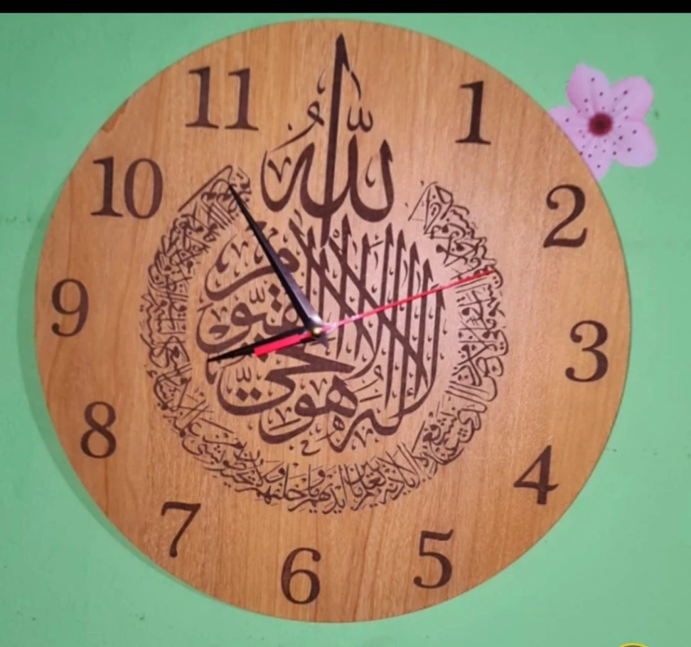 Handicraft wooden Islamic wall clock beautiful, colorful design 1