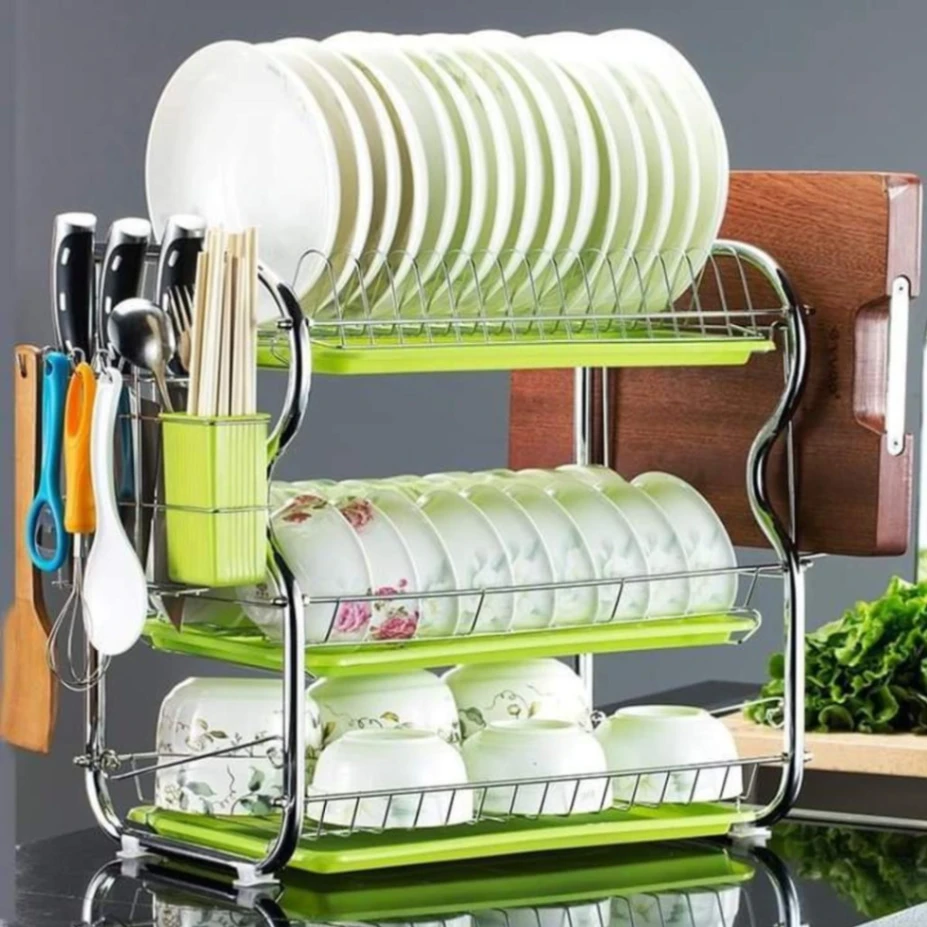 B Shape 3 Layer Stainless Dish Drainer Rack 1
