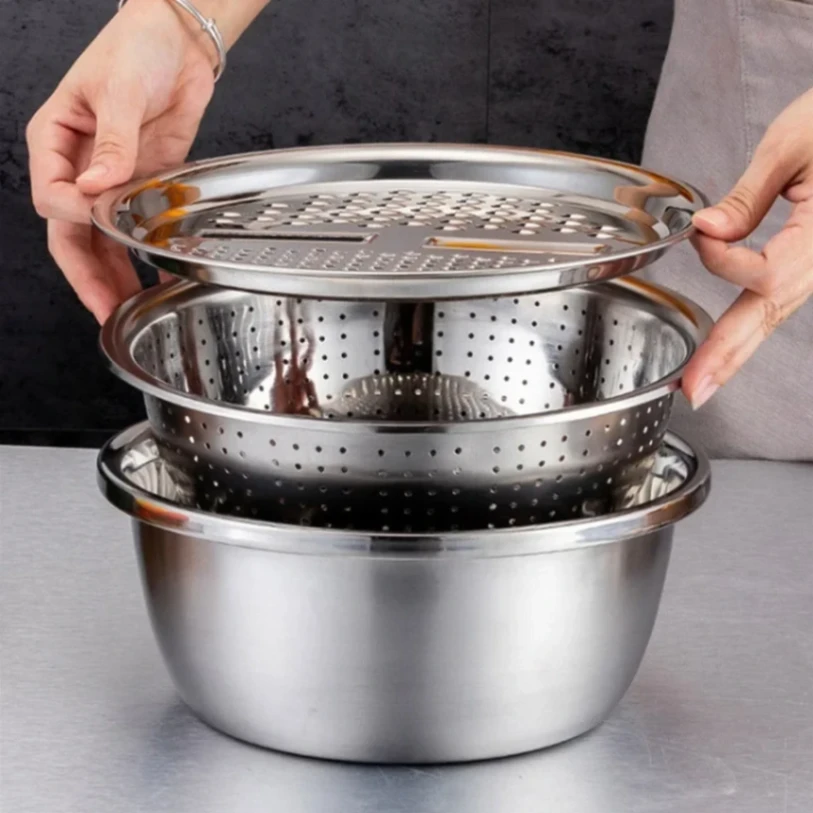 Stainless steel 3 in 1 vegetable cutter &amp; drain basket 1