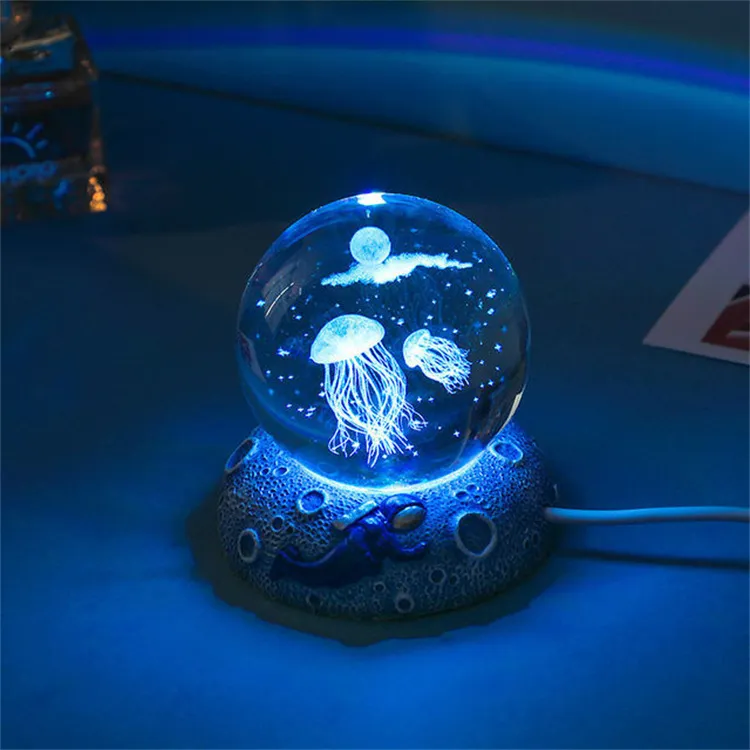 3d Art 6CM 8 Cm Crystal Ball Night Lamp Wood Base Luminous Decoration Led Night Lights Desktop Home Decor 1