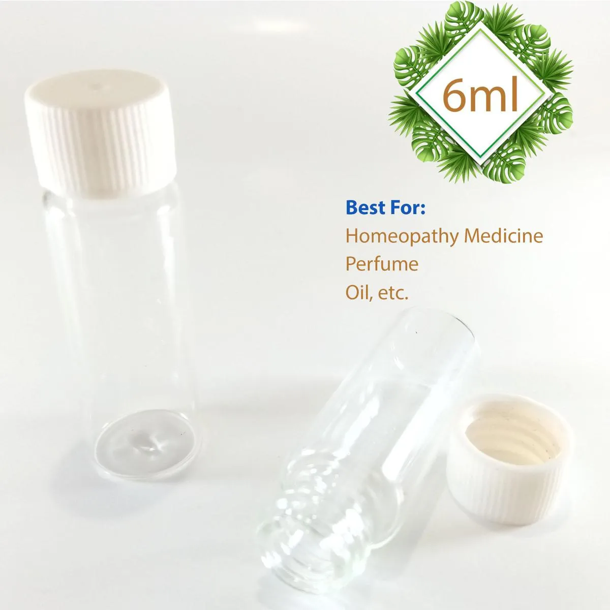 Homeopathy Medicine Small Tiny Empty Clear Glass Bottle With Cap - 6 ml (10pcs) 1