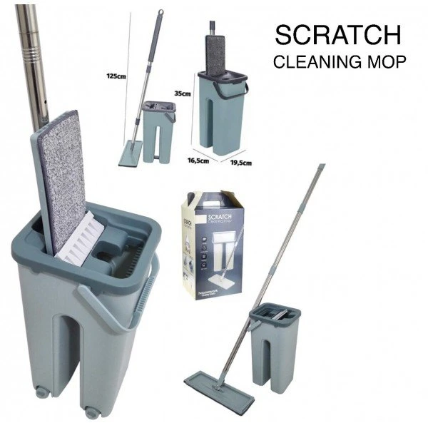 Scratch Cleaning Mop with Bucket, Floor Mop with Flat Microfiber Cleaning Cloth And Bucket Set 1