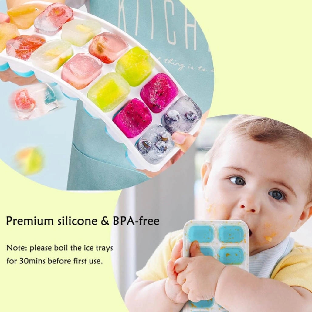Silicone Ice Cube 14 Trays with Lid with Easy Release &amp; Durability, Stackable &amp; Bpa Free Ice Tray for Drinks, Fruit, Yogurt, Cocktail, Flexible Ice Trays for Freezer 1
