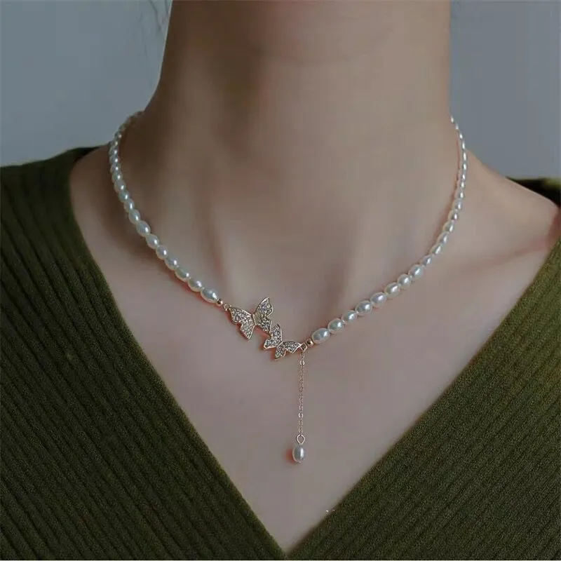 Fashionable Trendy Butterfly Pendant Pearl Choker Necklaces for Girls Simple Stylish - Pearl Adjustable Women Necklace Jewelry Accessories Gift for Women Simple New Collection - Necklace For Girls 1