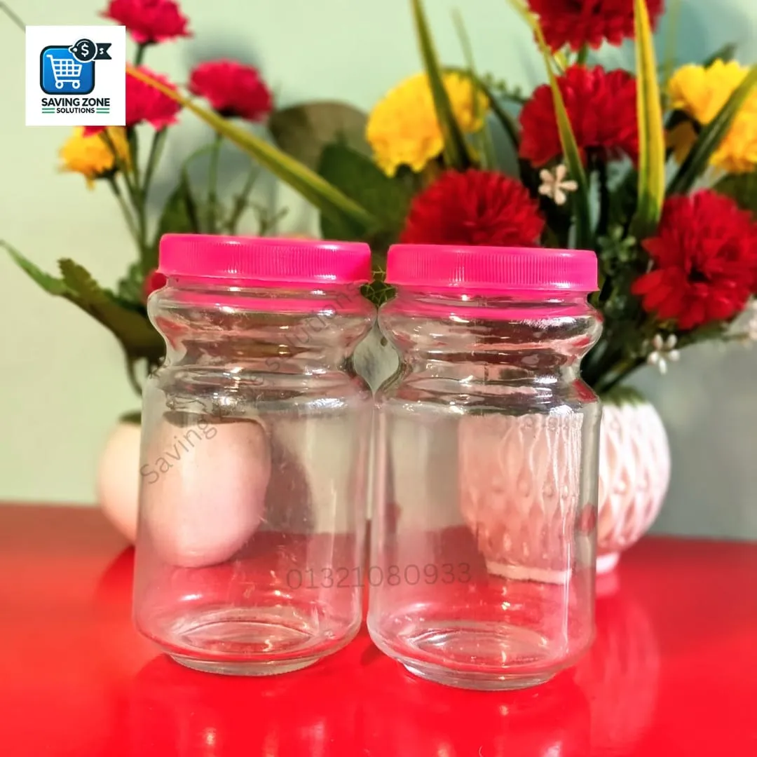 500ml Pink Cap Ring Glass Jar Set of 4 | Airtight Storage & Stylish Design 1