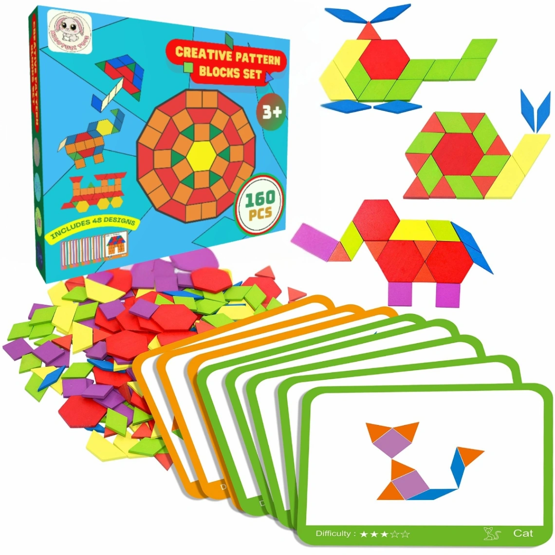 160 Pcs Creative Pattern Blocks Geometric Shape Puzzle Graphical Early Educational Tangram Toy Board Game 1