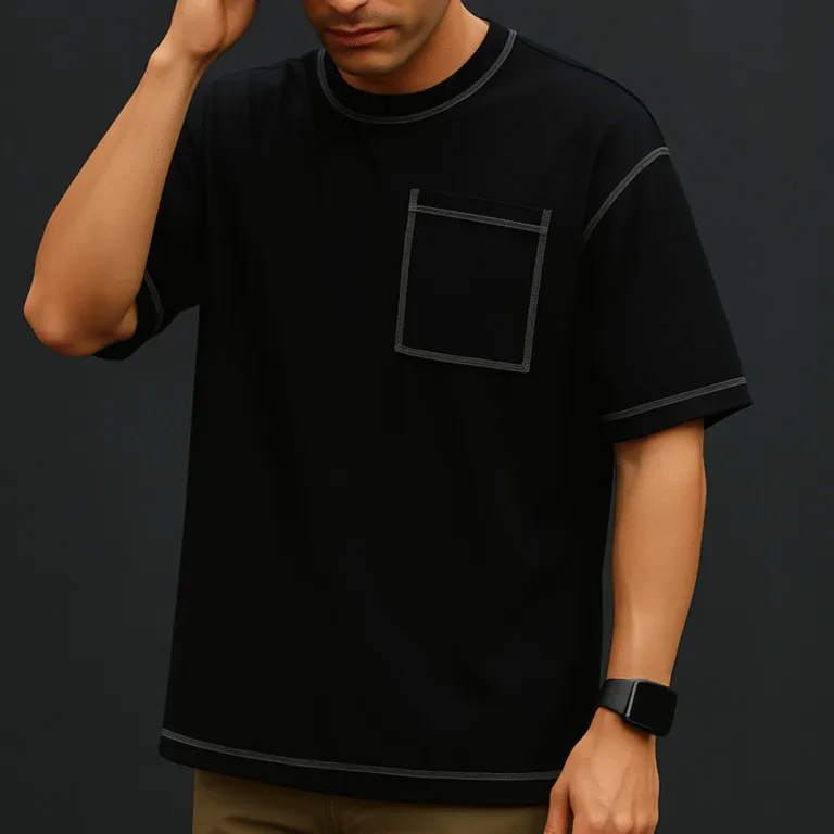 Contrast Stitch Oversized Drop Shoulder T-shirt 1
