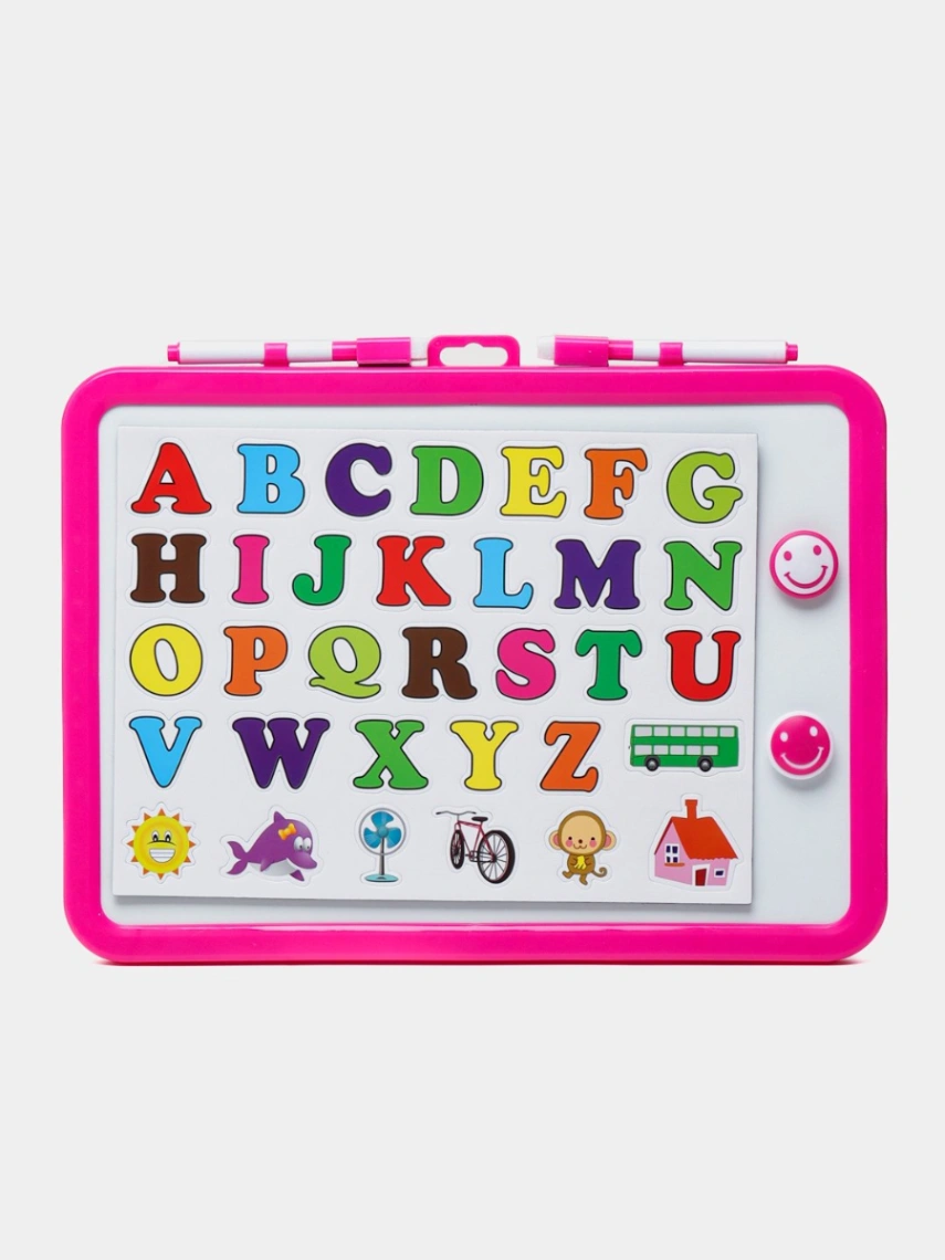 Portable Magnetic Dry Eraser Whiteboard With English Alphabet Stationery 2 Markers - Imported Educational Learning Material For Children 1