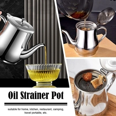 Stainless Steel Oil Strainer Pot Container Jug Storage Can With Filter Cooking Oil Pot Kitchen Large Capacity 32oz 1
