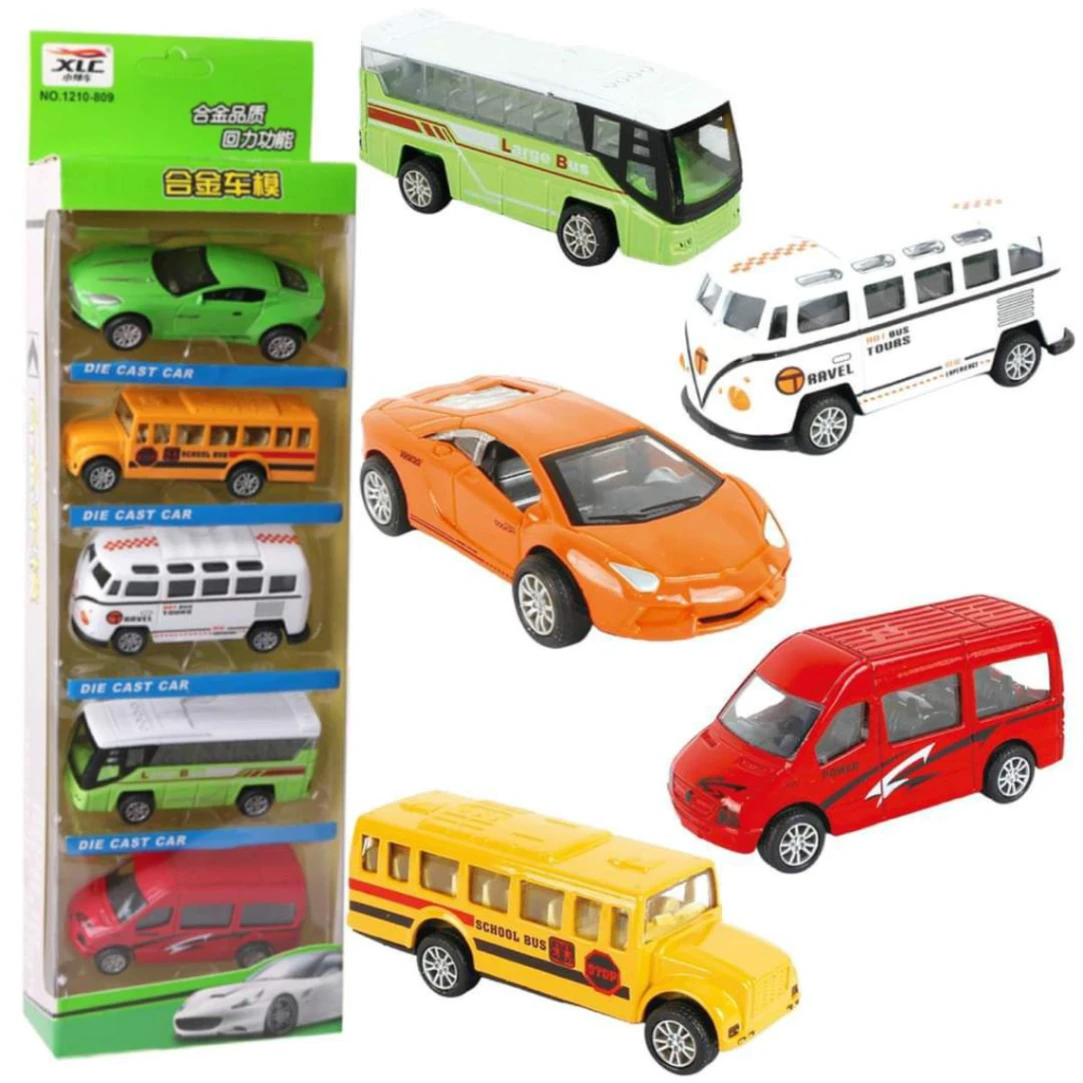 5 Piece Die Cast Metal Car and Bus Set City Vehicle Set Classic Metal Car for baby 1