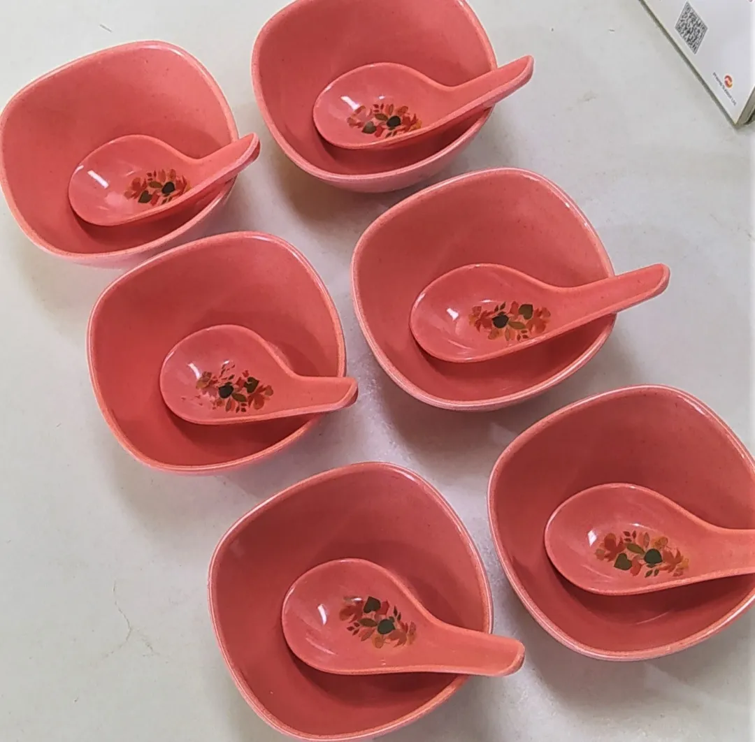 Soup Bowl Of Melamine 6-Piece Set With 6-Piece  Spoon for Home And Restaurant. ( 3.5 Inches) 1