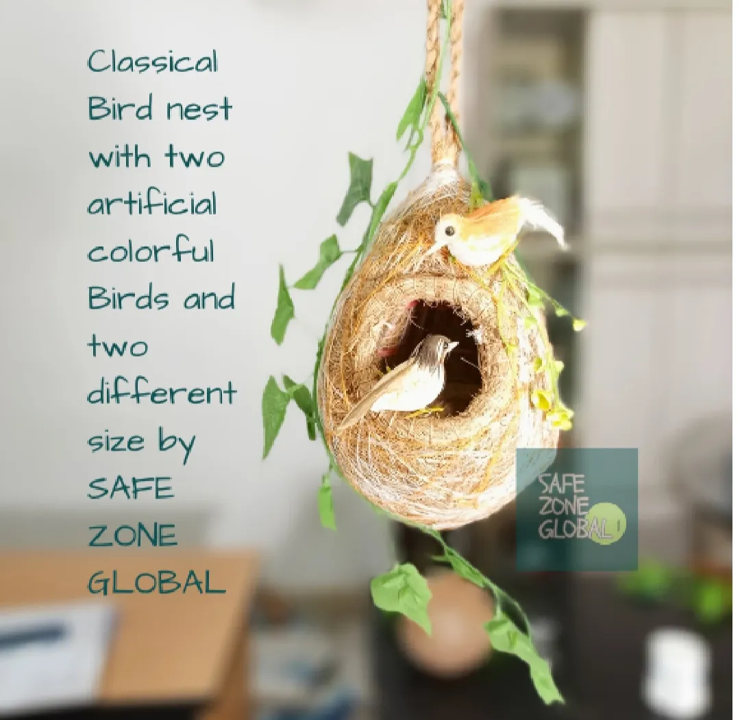 Hanging Bird Nest with two birds & plant for home and garden decor. Babui Pakhir Basha 1