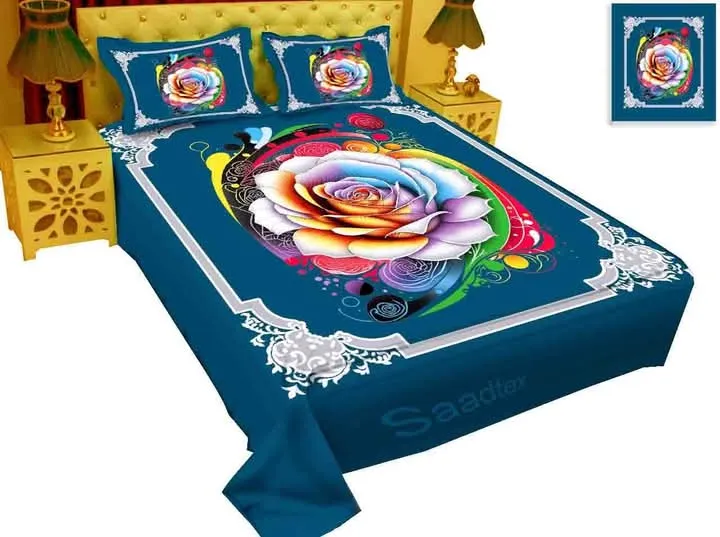 new collection br luxury cotton double size twill panel bed sheet size 7 5 8 5 King size with two pillow cover 2