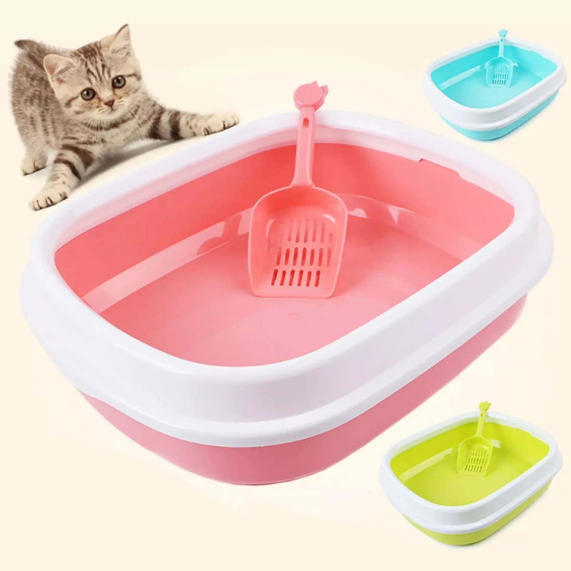 Cat Litter Box with Scoop - Pink &amp; Blue 5