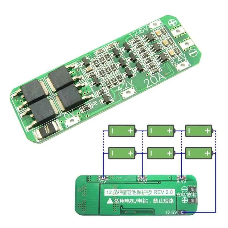 3S 20A Li-ion Lithium Battery Charger PCB BMS Protection Board 12.6V - Reliable Lipo Cell Module 64x20x3.4mm - Perfect for Battery Management 2