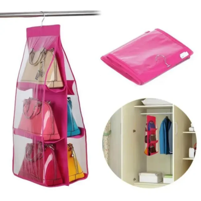 6 Pocket Hanging Organizer, Dust-Proof Storage Bag Holder, Hanging Handbag Organizer 4