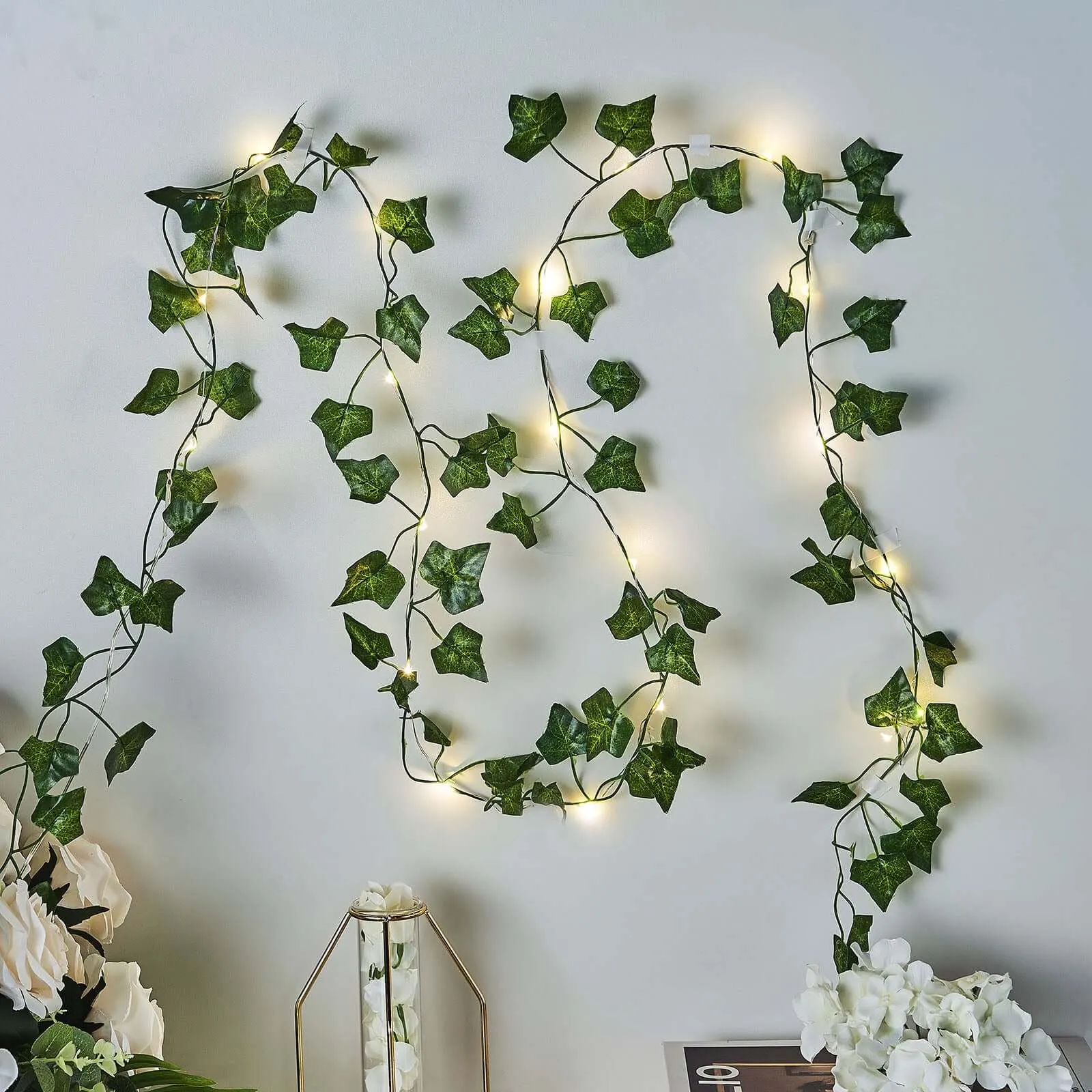 Image of Battery Operated Leaf Fairy String Light, Artificial Pata Light for Flower Garland Hanging Plants for Indoor Use Wedding Party Decoration