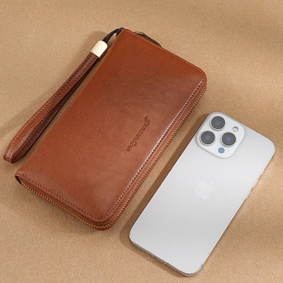 Real Soft Leather Men's Wallet Long Zipper Brand Counter genuine goods New Explosions Retro Casual Mobile Phone Bag 2