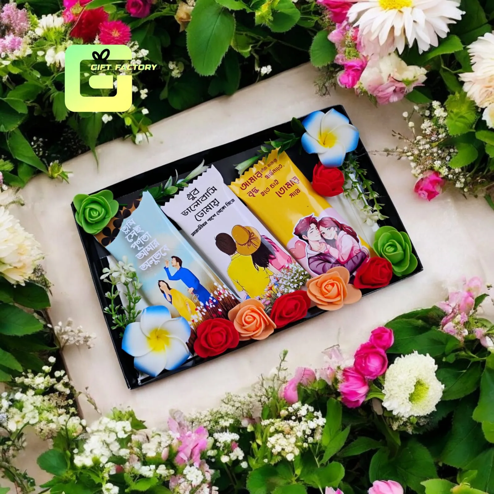 03 Pcs Chocolate with Romantic Lines Customized Cute Flowers Birthday Anniversary Premium Gift 1