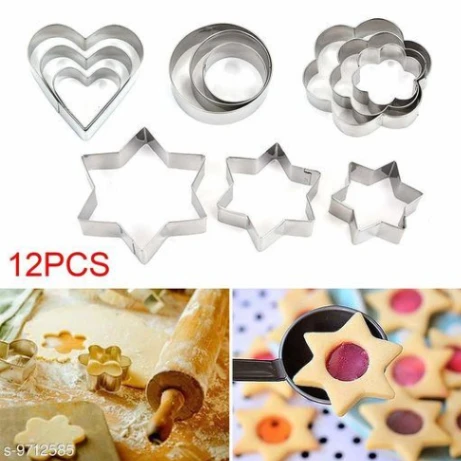 12pcs&#x2F;Set Stainless Steel Cookie Cutter ( 4 Shapes) Round Heart Star Shape Biscuit Cutters for Kitchen Baking 5