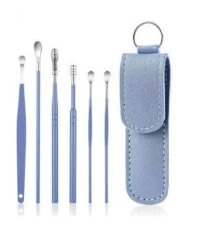Stainless Steel Ear Cleaner Set With Lather Case - 6 Pieces 6