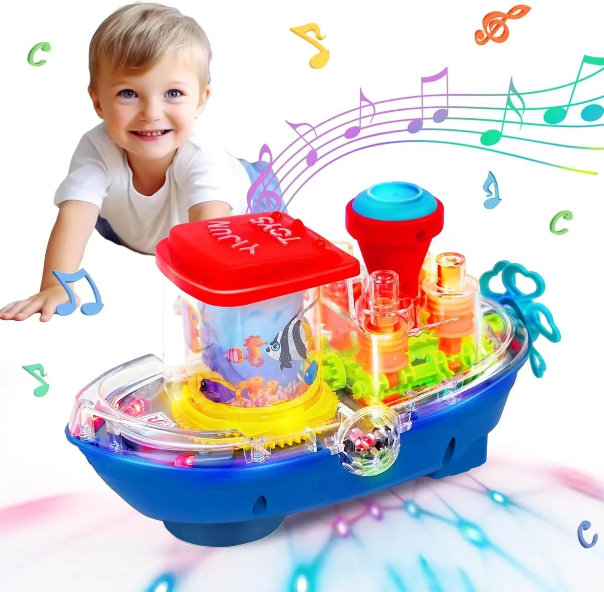 Transparent Gear Ship Toy for Kids with Colorful Lights, Music & Moving Mechanical Gears – Battery Operated 4