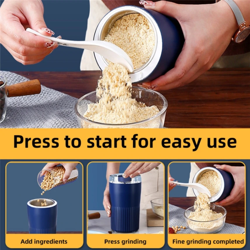 Electric Coffee Grinder, Household Small Powder Grinding Machine, Stainless Steel Electric Spice Grinder Fine Powder Grinder Coffee 7