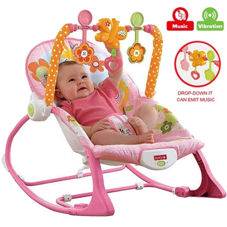 iBaby Infant to Toddler Rocker with Music &amp; Vibration Baby Bouncer- Pink &amp; Blue 4