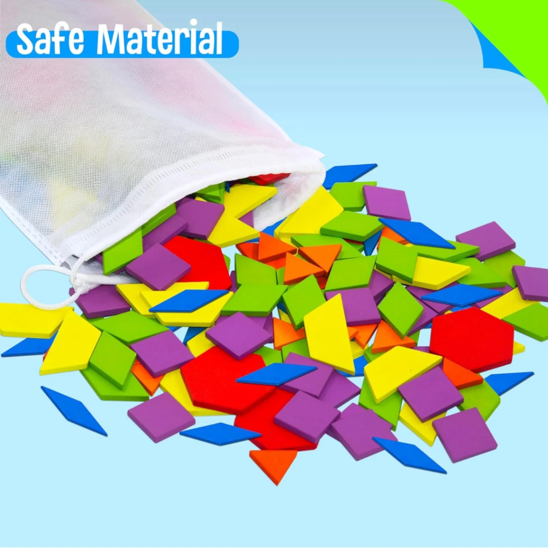 160 Pcs Creative Pattern Blocks Geometric Shape Puzzle Graphical Early Educational Tangram Toy Board Game 5