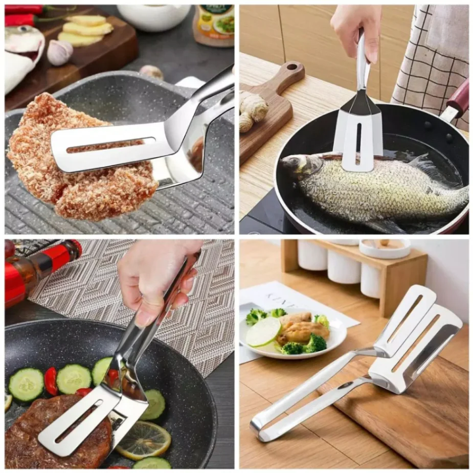 Stainless Steel Food Tongs, Barbecue Clip Frying Steak Fried Bread Egg Fried Fish Non-Stick Grill Tongs BBQ Kitchen Accessories 7