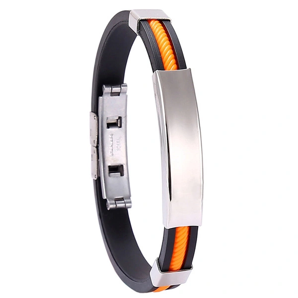 Amazon Cross-border Hot Selling DIY Engraving Bracelet Men&#x27;s Titanium Steel Silicone Bracelet Stainless Steel Bracelet Star Bracelet 5