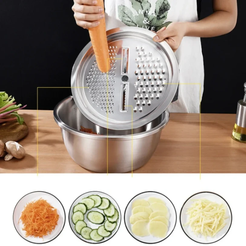 Stainless steel 3 in 1 vegetable cutter &amp; drain basket 6
