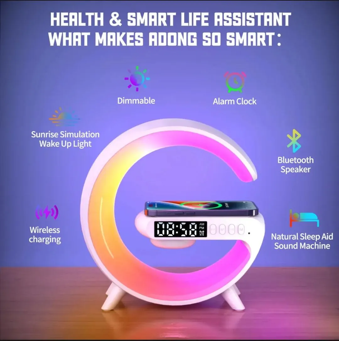 G63 4 In 1 Bluetooth Speaker 10W Multifunctional Wireless Charger LED Atmosphere RGB Night Light Alarm Clock Desk Lamp Bluetooth Speaker Wireless Charging Modern Speaker 2