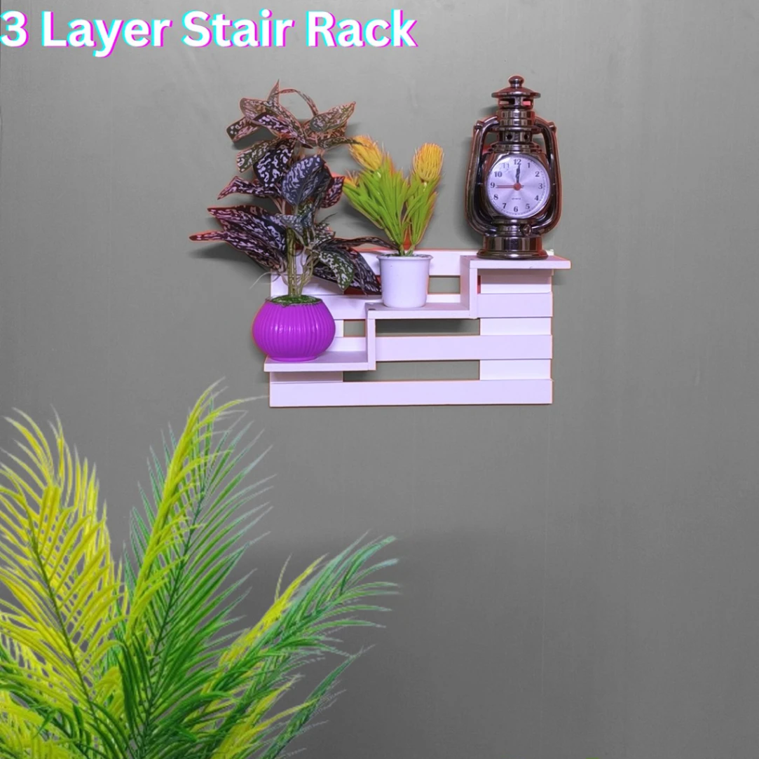 Wall Mounted 3 Layer Stair Rack, Punch Free Wall Hanging Showpiece Holder. Hand Made Craft Items Wall Shelf For Home. - Flower Vase 6