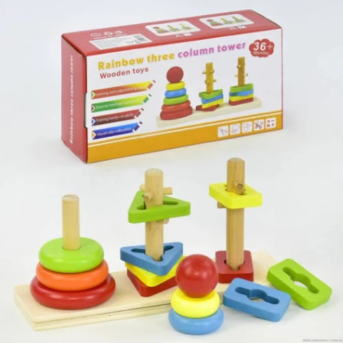 Wooden Rainbow Three Column Sorting Tower – Educational &amp; Interactive Toy for Kids 5