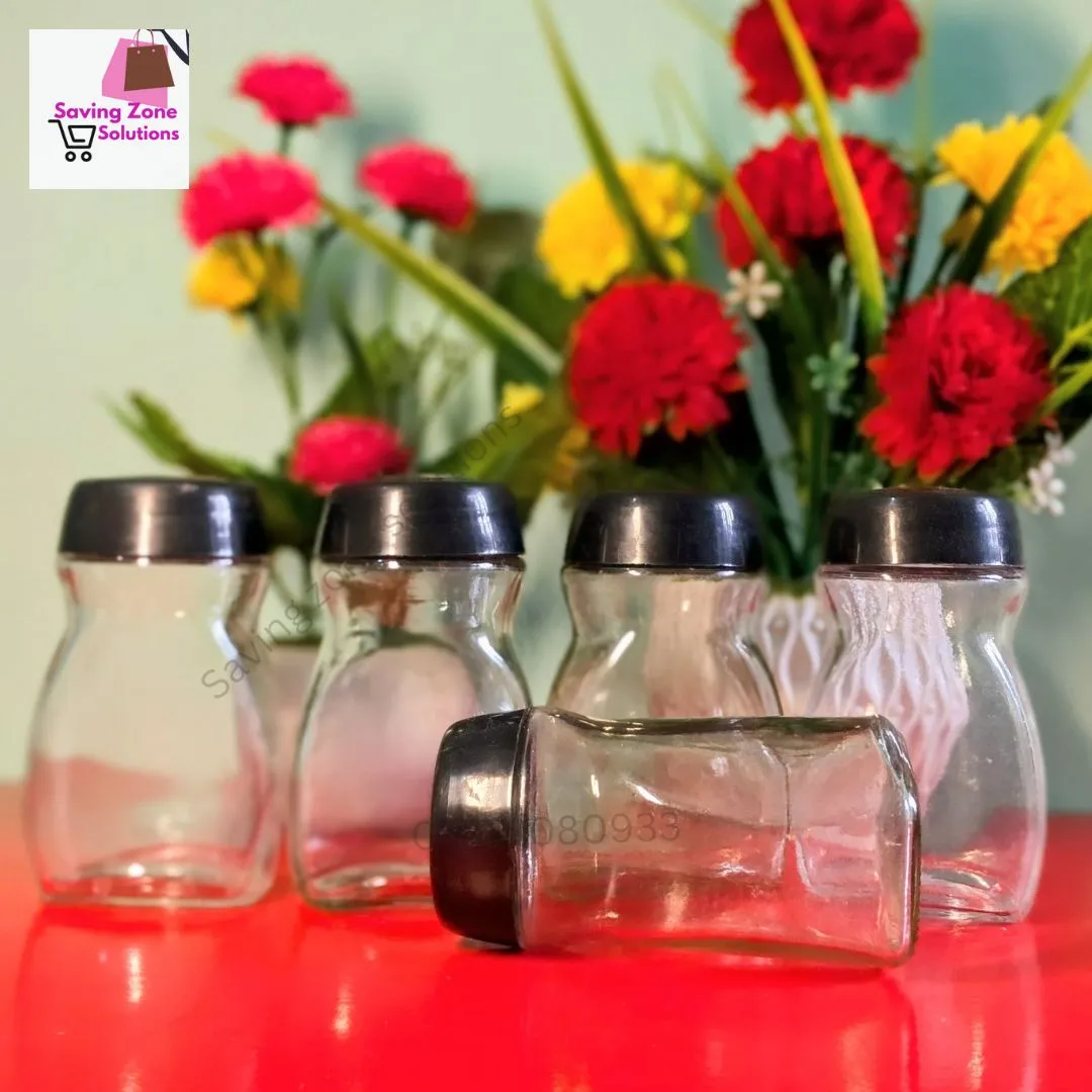 4 Pcs 120 ml Glass Jar with Black Lid Compact Stylish Multipurpose Glass Jar for Kitchen Glass Jar Container Premium Glass Jar 1
