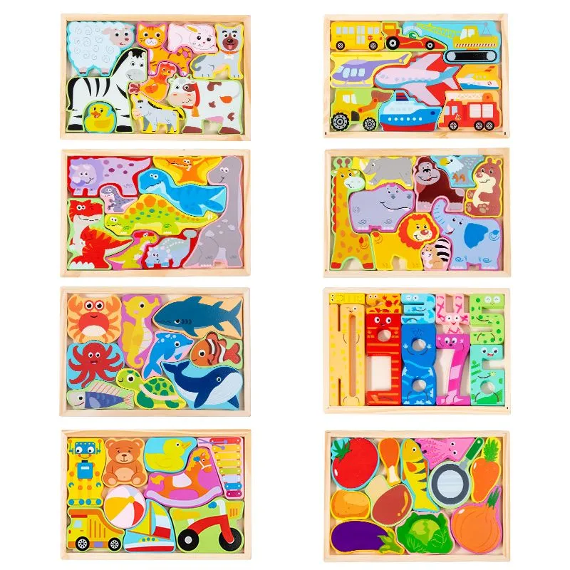 Wooden 3D Jigsaw Puzzle Multicolor Set Children Smart Educational Toy 3