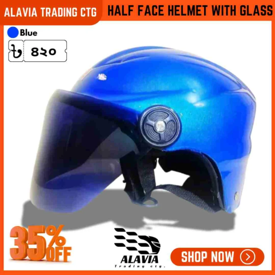 Pelion SMS Cap Style Half Face Motorcycle Helmet With Glass for Men & Women - Blue 2
