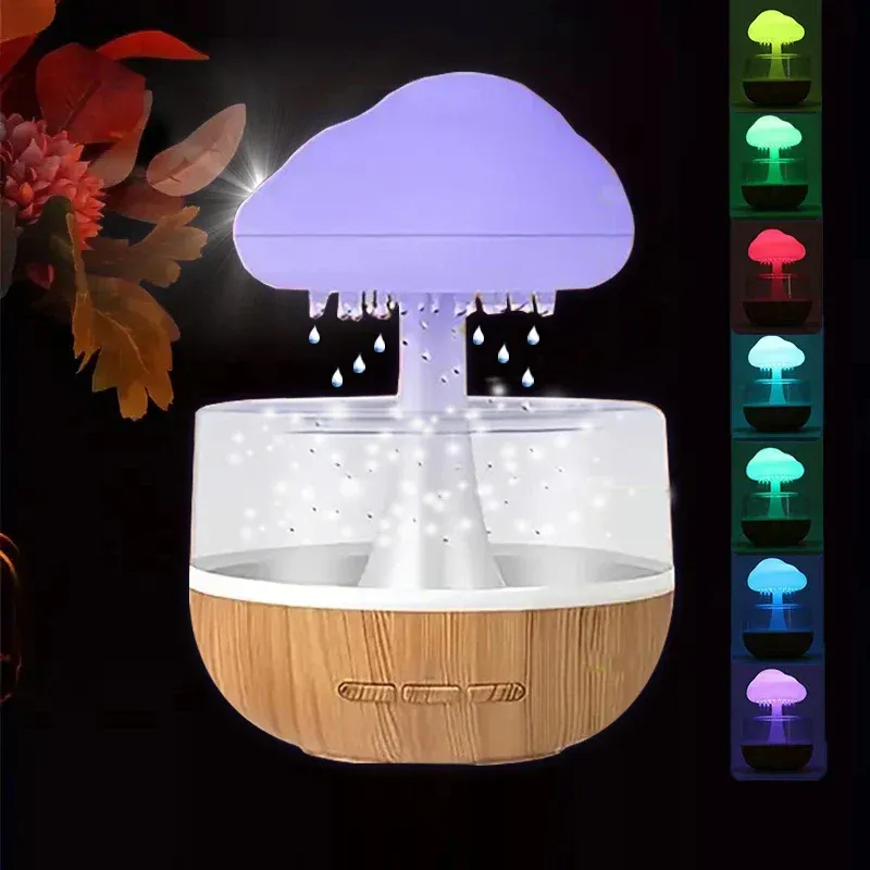 Rain Cloud Humidifier USB Night Light for Room Office Aroma Diffuser Water Drop Sound 2