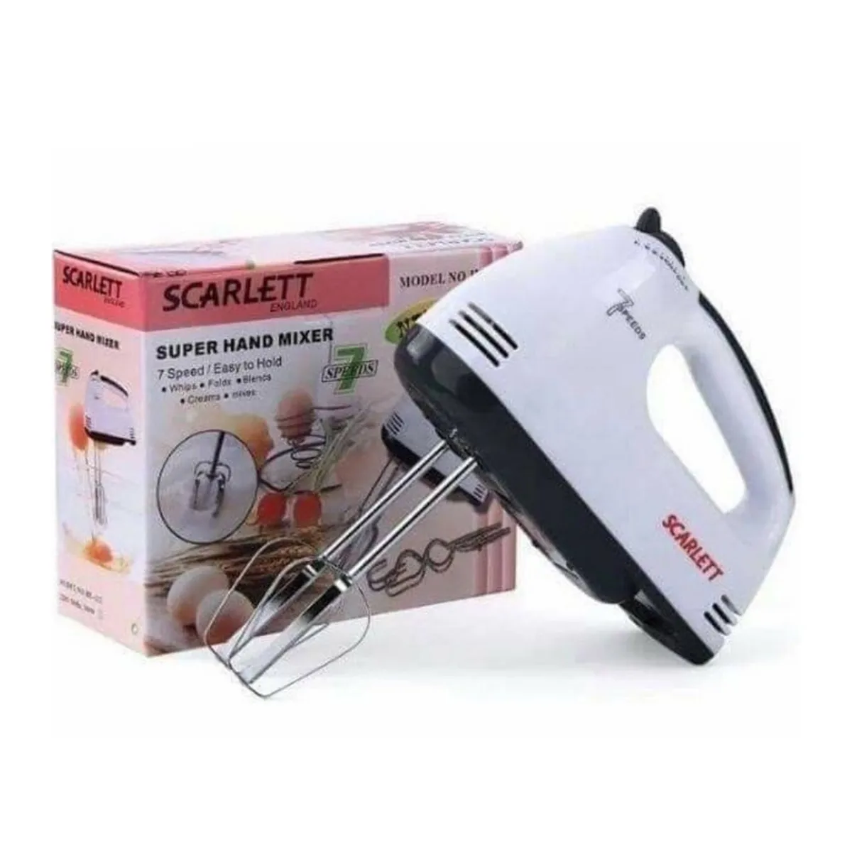 Scarlett 150 Watt Electric Egg Beater Cream Mixer 5 Speed Control Sweep Kitchen Utensils with 4 Stirrers 5