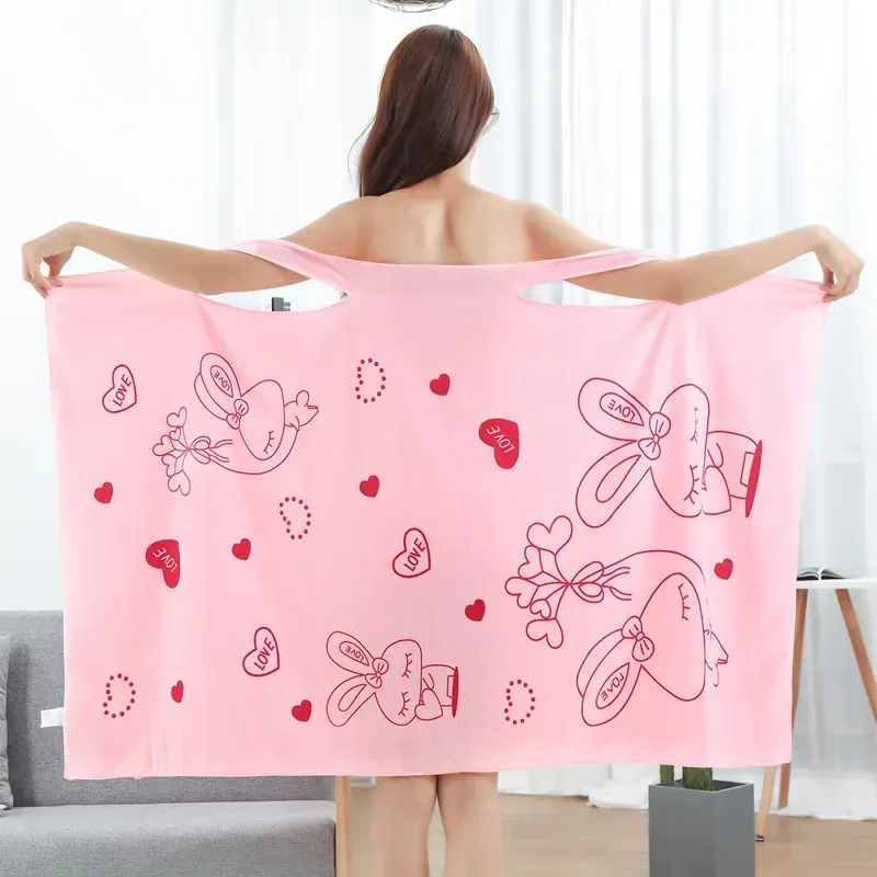 Women Bath Towels, Wearable Dress Beach Adults Bath Gown SPA Sling Robes Home Nightwear Microfiber Women Bathrobe 6
