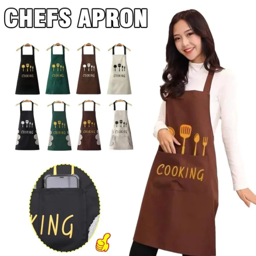 Kitchen Cooking Apron, Waterproof &amp; Anti-Oil Polyester Kitchen Apron, Restaurant Apron for Chef Cooking 6
