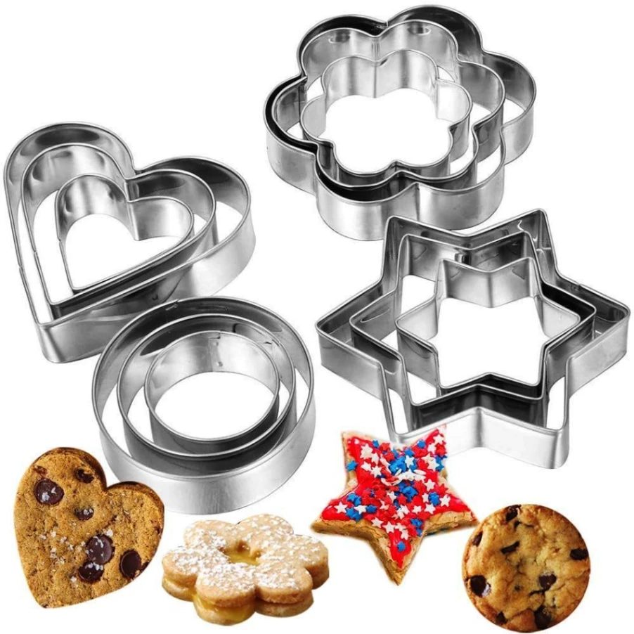 12pcs&#x2F;Set Stainless Steel Cookie Cutter ( 4 Shapes) Round Heart Star Shape Biscuit Cutters for Kitchen Baking 6