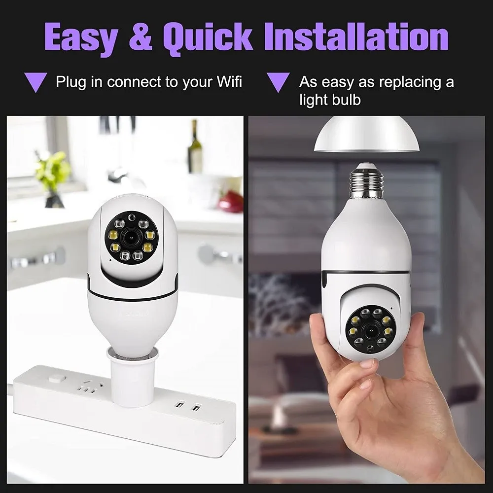 V380 Bulb System WiFi Security Camera, 1080P Wireless 360 Degree Camera 3