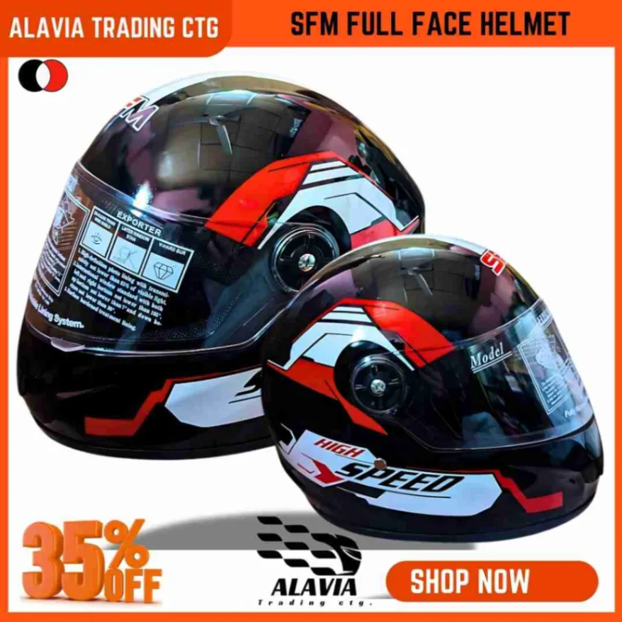 SFM High Speed Full Face Black & Red-White Graphics Unisex Motorcycle Helmet 2