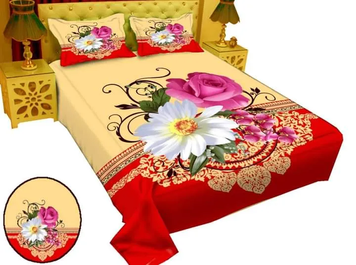 New Single Flower Double Size Panel Bed Sheet With Two Matching Design Pillow Covers For Big Bed Size 7.5×8.5 Feet 2