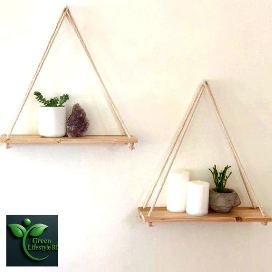 Natural Wood Rope Hanging Shelves. 3