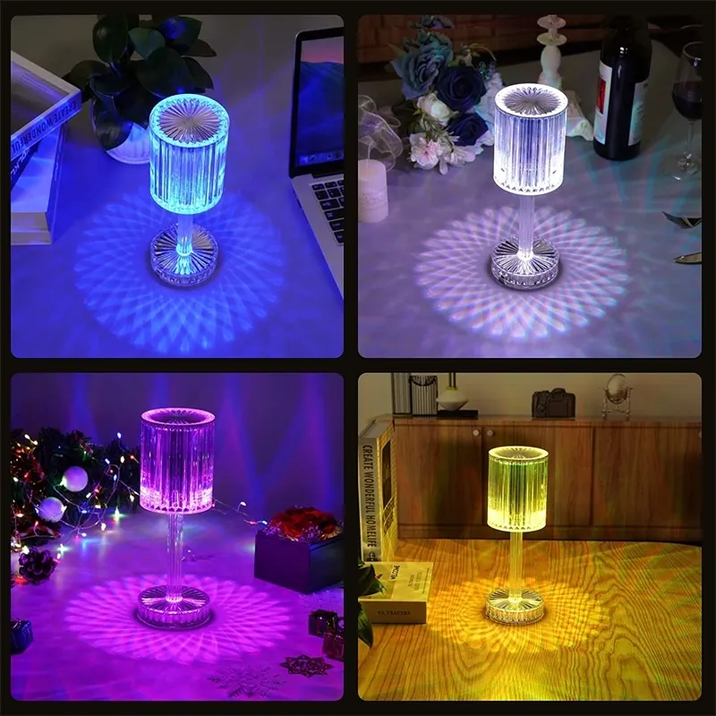 RGB Led Rechargeable Acrylic Crystal Diamond Table Lamp with 16 Colors Remote and Touch for Bedroom Living Room 7