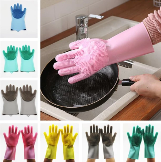 2pcs Silicone Dish Washing Kitchen Hand Gloves, Magic Silicone Dish Washing Gloves 2