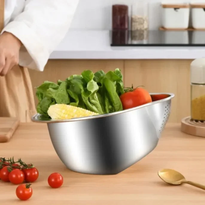 Rice Washer Strainer Bowl Stainless Steel Rice Washing Bowl Rice Sieve Colander Fruit And Vegetable Strainer Kitchen Tools 3